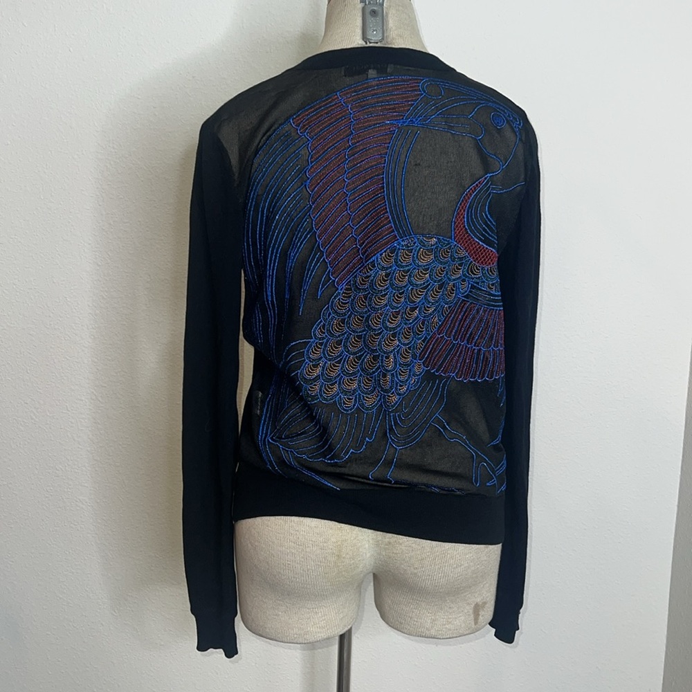 Opening Ceremony Metallic Peacock Embroidered Sheer Cardigan